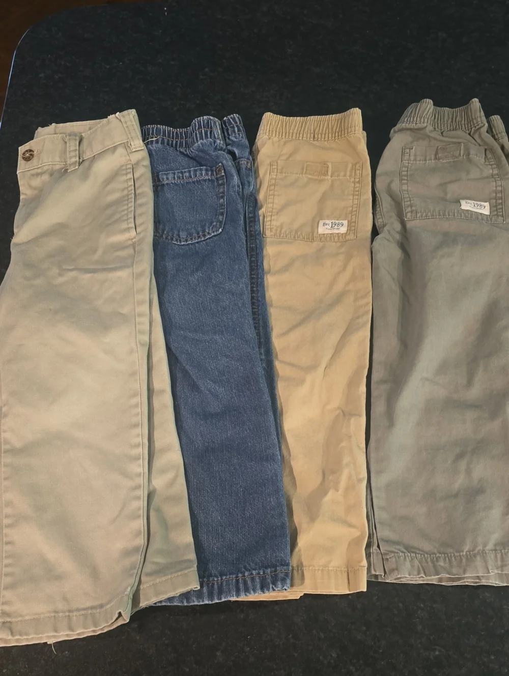 4t Boys Pant Lot Of 4. Kids Tan, Blue & Olive Casual Bottoms